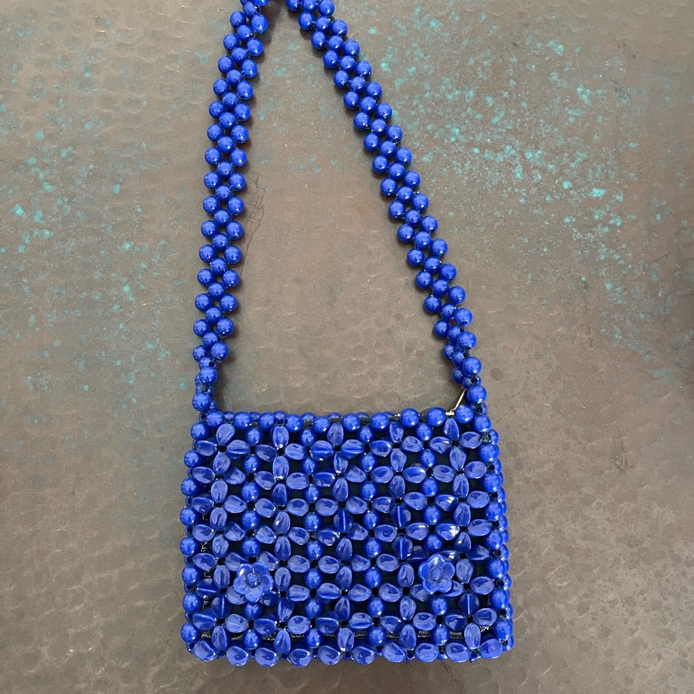 Vintage Circa 1960s Marshall Field & Company royal blue beaded tote!